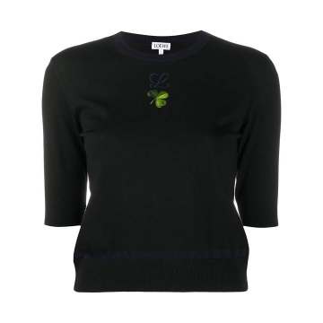 Shamrock embroidered cropped sleeve knitted top