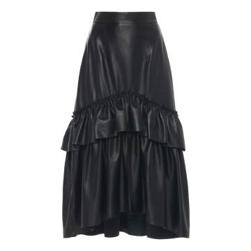 Ruffled Leather Midi Skirt