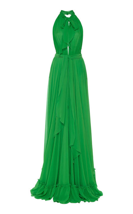 Ruffled Silk Halter Maxi Dress展示图