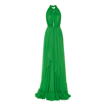 Ruffled Silk Halter Maxi Dress