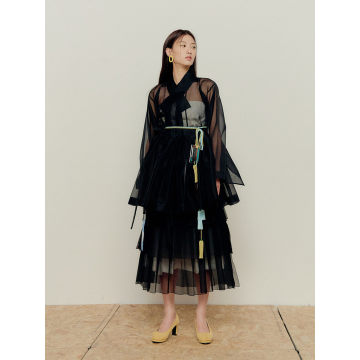 Black hanbok pleated short coat