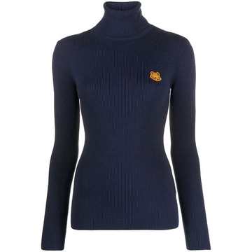 tiger-embroidered turtleneck jumper