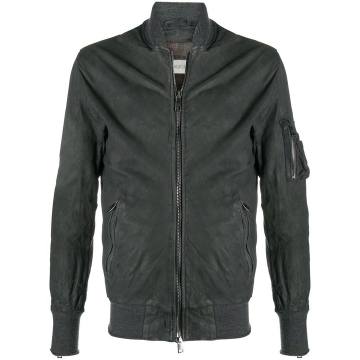 distressed leather bomber jacket