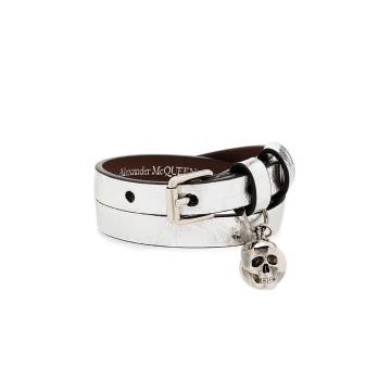 silver tone leather skull wrap bracelet