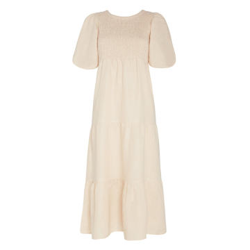 Alberte Cutout Smocked Linen Dress