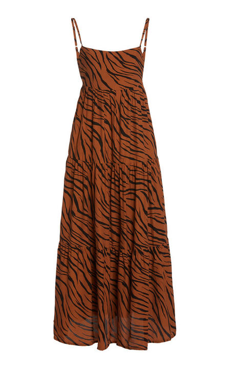 Corvina Tiger-Print Crepe Tiered Midi Dress展示图