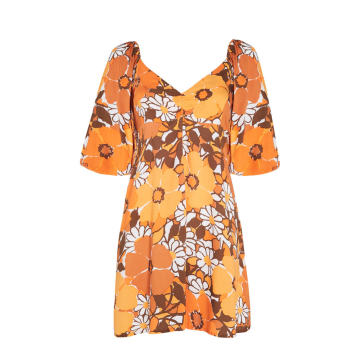 Martine Puff-Sleeve Floral Jersey Mini Dress