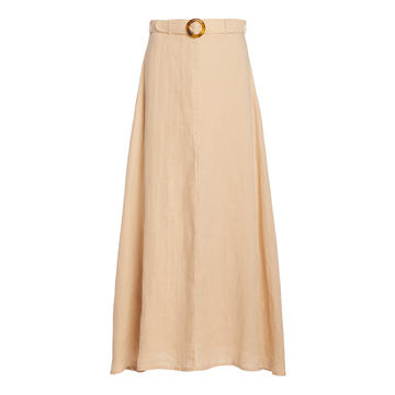 Devon Belted Linen Midi Skirt