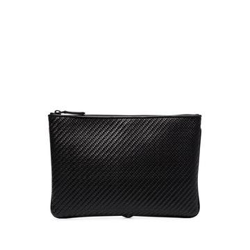 black woven leather folio clutch bag