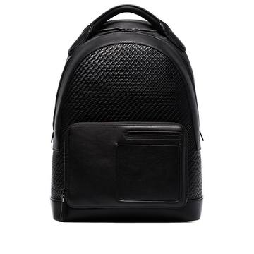 black woven leather backpack