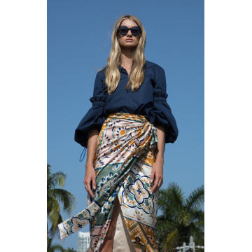 Bonnan Mosaic-Print Silk Satin Midi Wrap Skirt