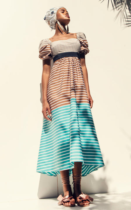 Blaine Mixed-Striped Cotton Midi Dress展示图