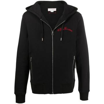 embroidered logo zip-up hoodie