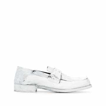 paint-effect leather loafers