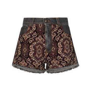 embroidered panel denim shorts