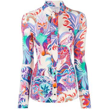 abstract print tie-neck shirt
