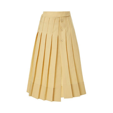 Wrap-Waist Pleated Linen Midi Skirt