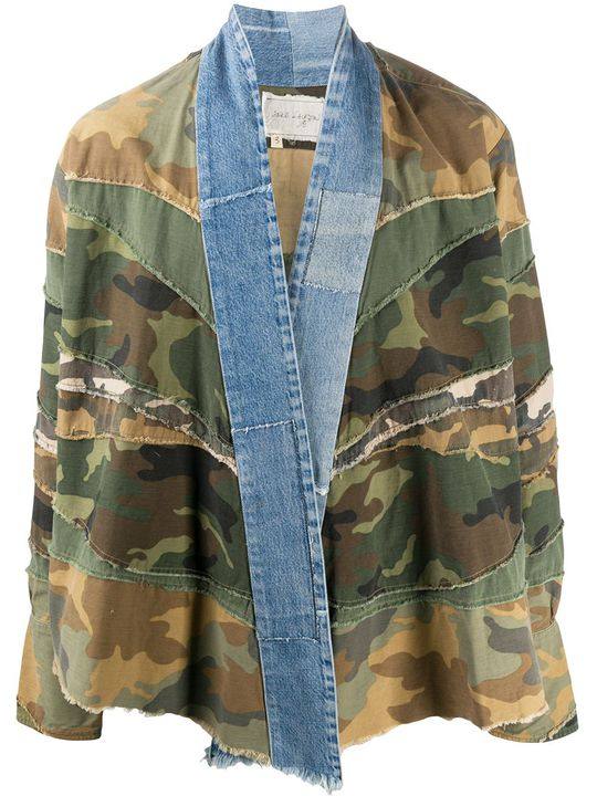 contrast lapel camouflage print jacket展示图