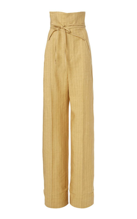 Novio Belted High-Rise Linen Wide-Leg Pants展示图