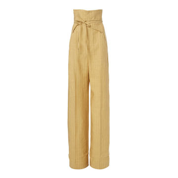 Novio Belted High-Rise Linen Wide-Leg Pants