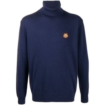 embroidered tiger patch roll neck jumper