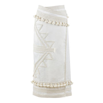 Eastern Frontier Embellished Linen Midi Wrap Skirt