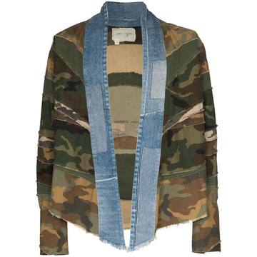 camo denim mix cotton kimono jacket