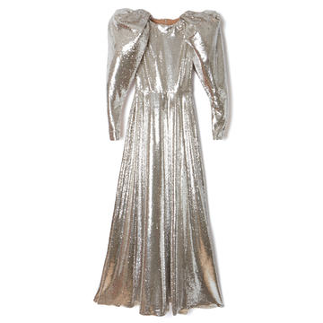 Puff-Sleeve Sequined Gown