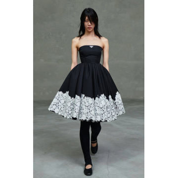 Lace-Trimmed Nylon Gabardine Strapless Midi Dress