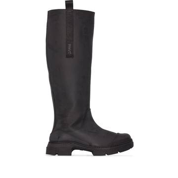 black knee high rubber boots