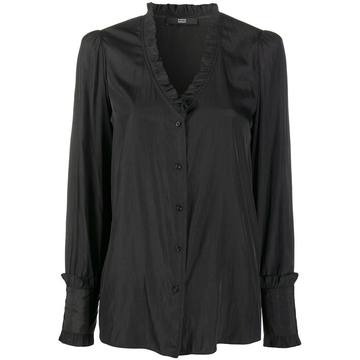 ruffle-trimmed V-neck blouse