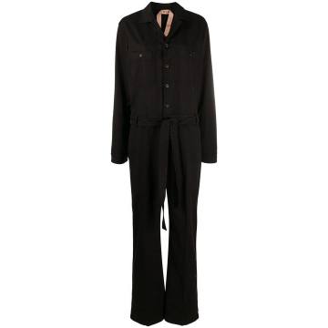 belted long-sleeve jumpsuit