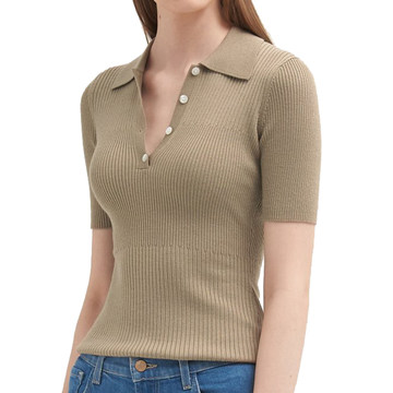 20SS Women Ribbed Short-Sleeve Polo Pullover