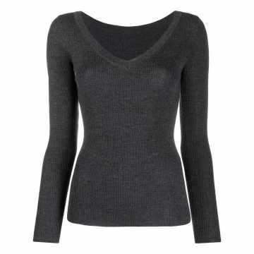 V-neck ribbed knitted top