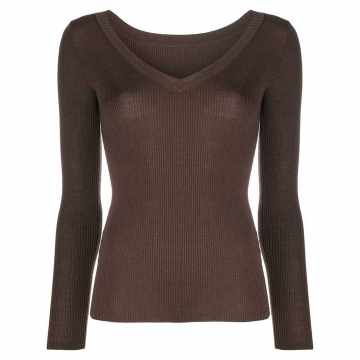 V-neck ribbed knitted top