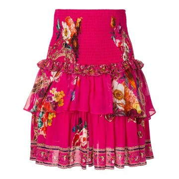 layered frill floral-print skirt