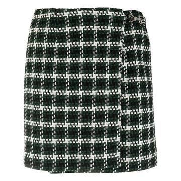 side buckle checked print skirt