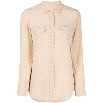 long sleeve polka-dot print silk shirt