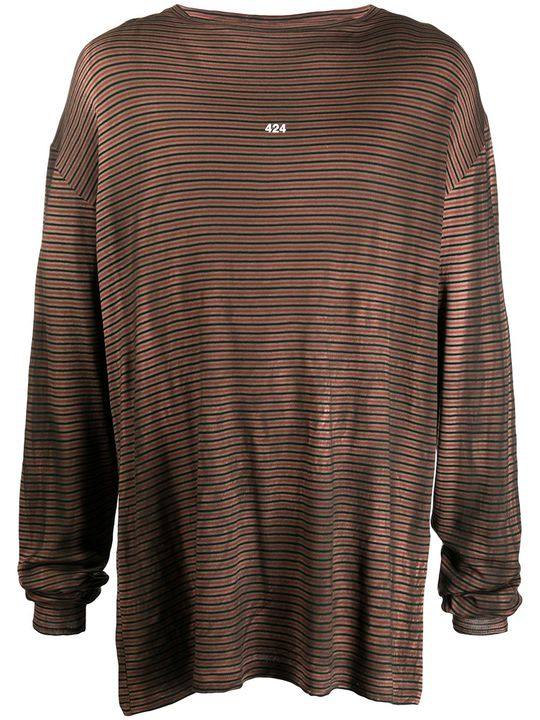 striped long-sleeve logo T-shirt展示图