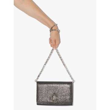 Silver Varenne metallic leather clutch bag