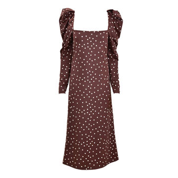 Valle De La Luna Puff-Sleeve Polka-Dot Crepe Midi Dress