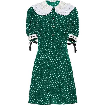 heart print embroidered collar dress