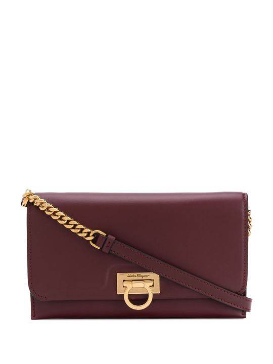 gancini fastening calf leather cross body bag with chain展示图