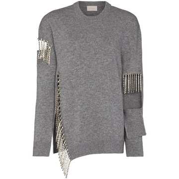 cutout crystal fringe wool sweater