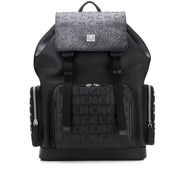 embossed logo leather backpack