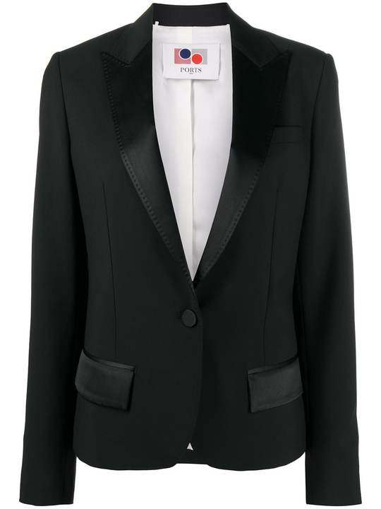 single-breasted satin lapel blazer展示图