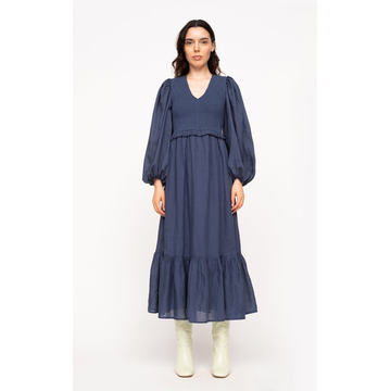 Hattie Smocked Cotton Ramie Midi Dress