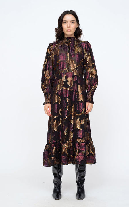 Leandra Metallic-Jacquard Silk Chiffon Midi Dress展示图