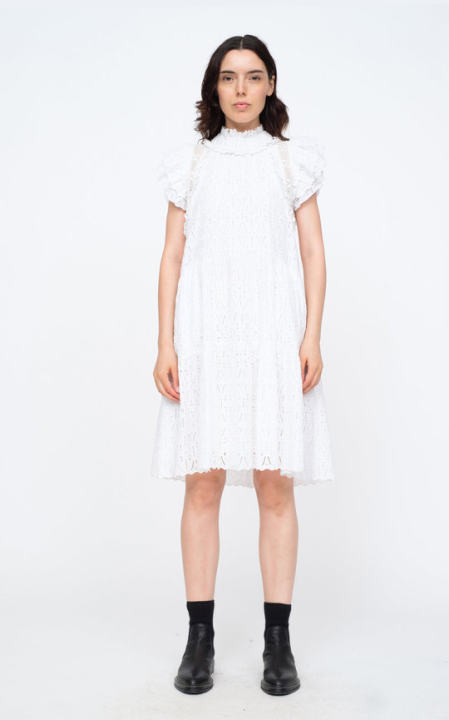 Ingrid Ruffled Embroidered-Eyelet Cotton Mini Dress展示图