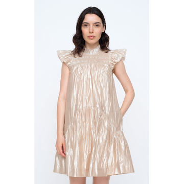 Lumier Pleat-Trimmed Smocked Metallic Cotton-Blend Mini Dress